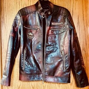 Brown Leather Bomber Jacket